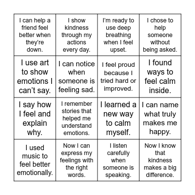 wellbeing Bingo Card