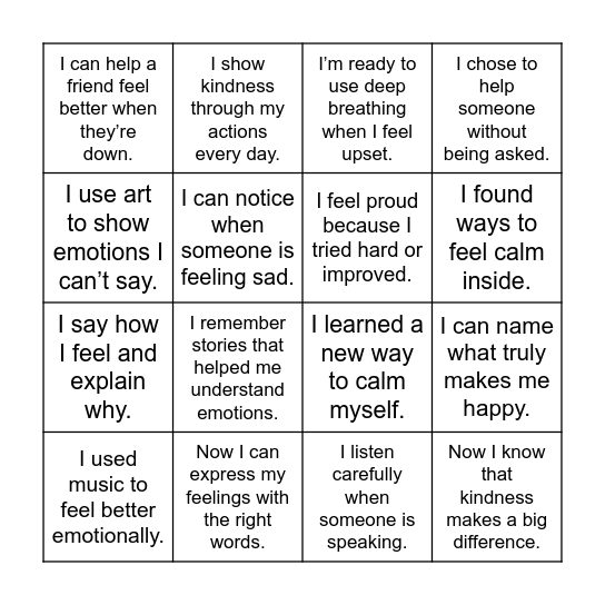 wellbeing Bingo Card