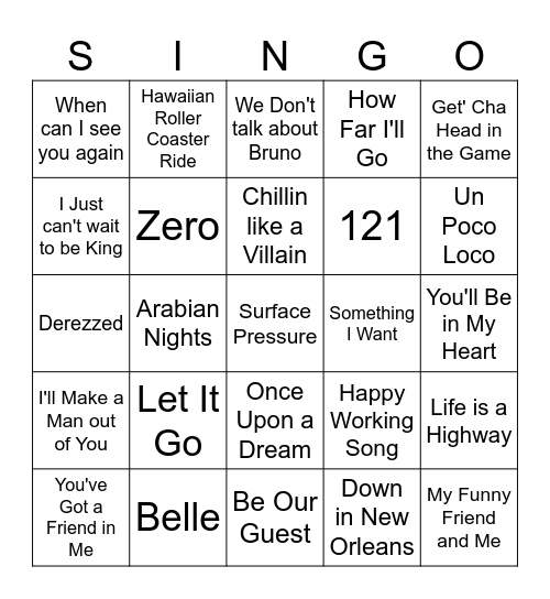 Disney Bingo Card