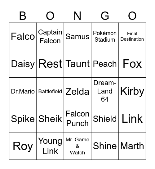 Super smash bros bingo Card
