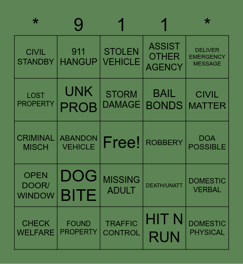 DISPATCH CALLS Bingo Card