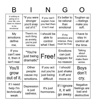 Myth or Fact Bingo Card