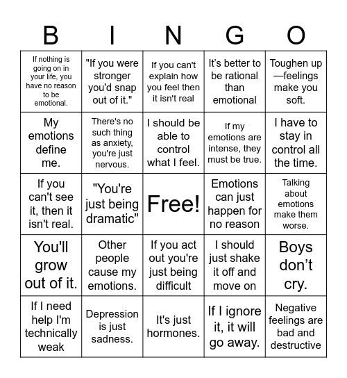 Myth or Fact Bingo Card