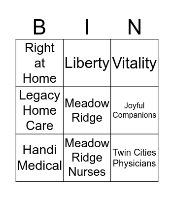 Health Fair Bingo Card