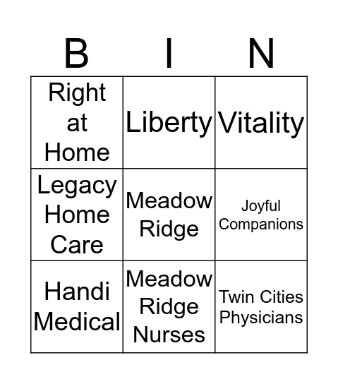 Health Fair Bingo Card