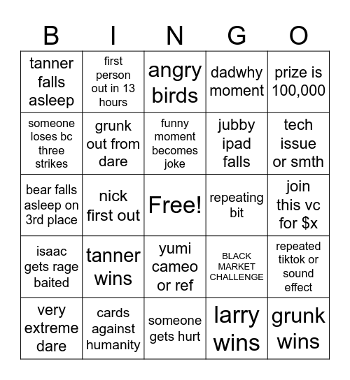 LTLVC Bingo Card