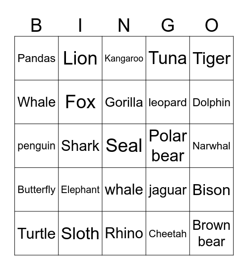 Save the Species Bingo Card