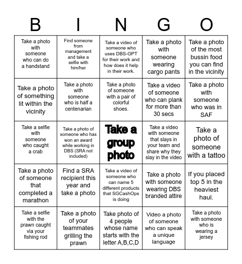 SG Cash Ops Team Bonding Bingo Card