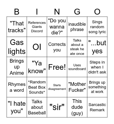 David Bingo Card