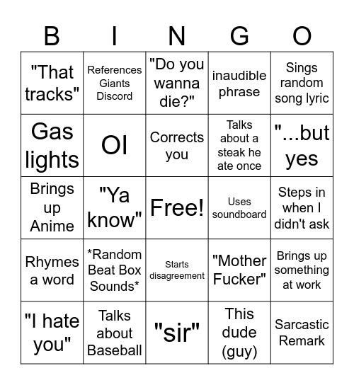 David Bingo Card