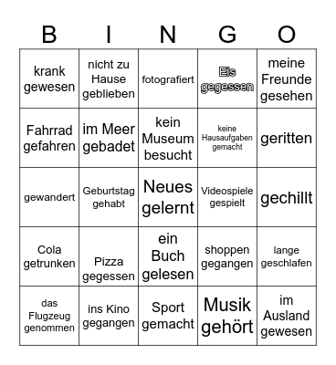 Ferien-Bingo Card