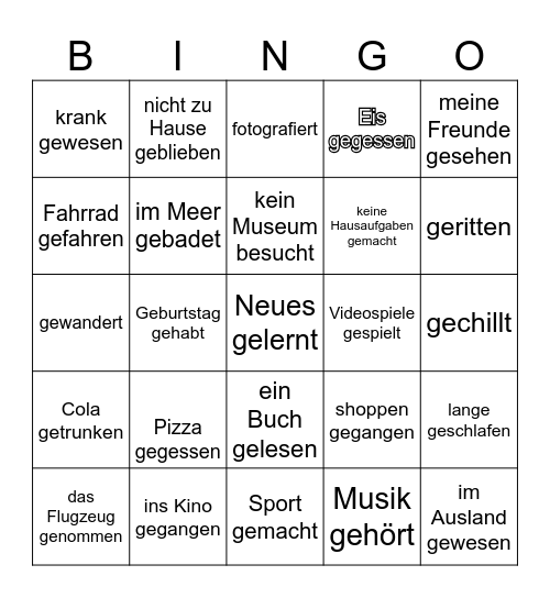 Ferien-Bingo Card