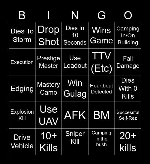 Warzone2025 Bingo Card