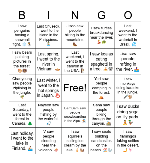 B12 L15 Fun Activities Bingo Card