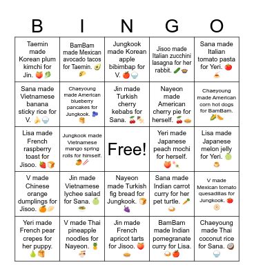 B12 L18 Foods Bingo Card