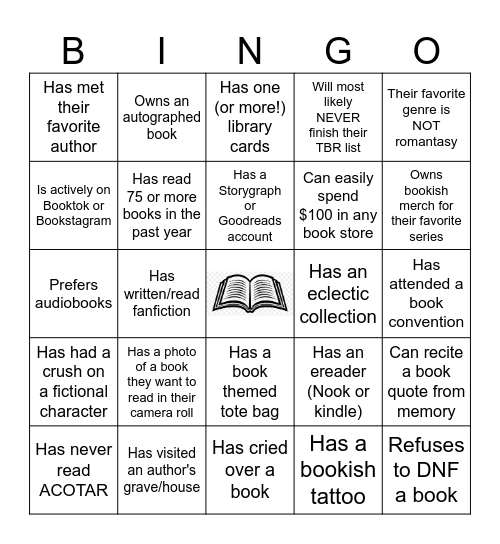 Book Club Bingo Card
