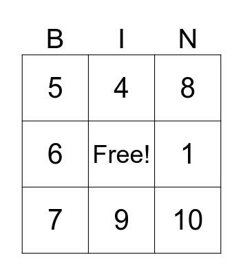 Number Bingo Card