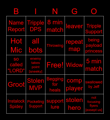 Marvel Rivals Bingo Card