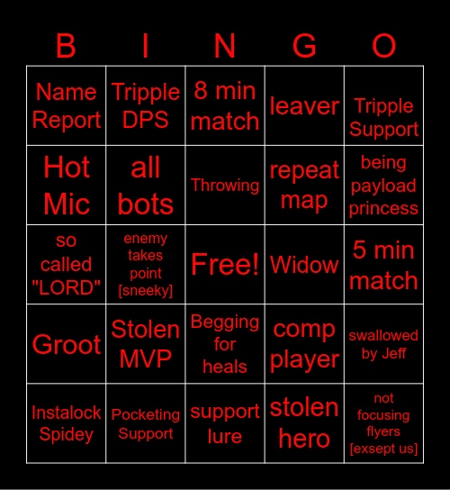 Marvel Rivals Bingo Card