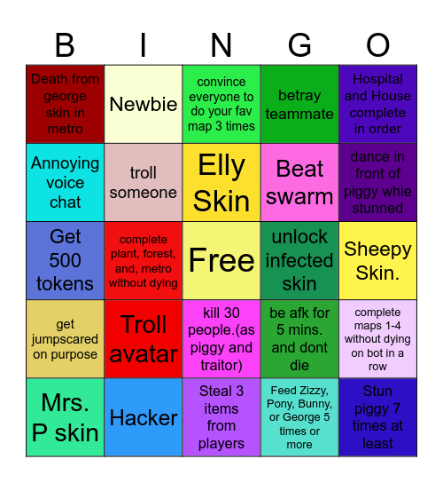 Roblox Piggy Bingo Card