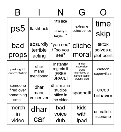 Dhar Mann Bingo v4 Bingo Card