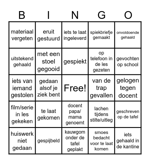 klassen bingo! Bingo Card