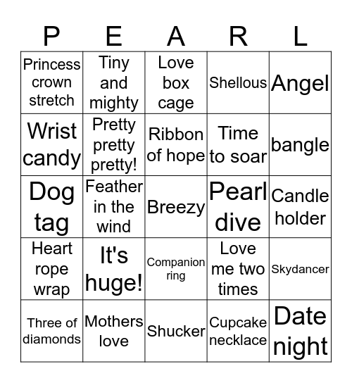 Pearl Dive Bingo Card