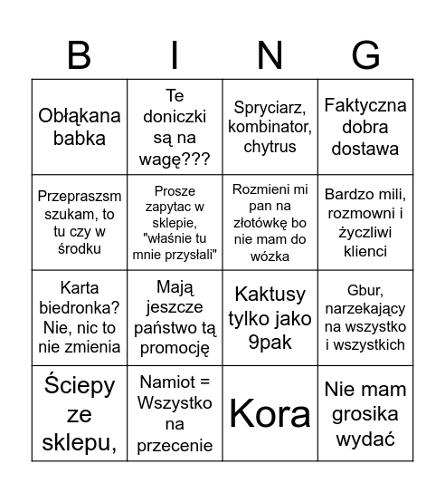 Biedronka Bingo Card