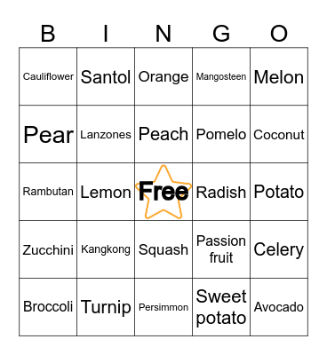 N     U     T     R     I Bingo Card
