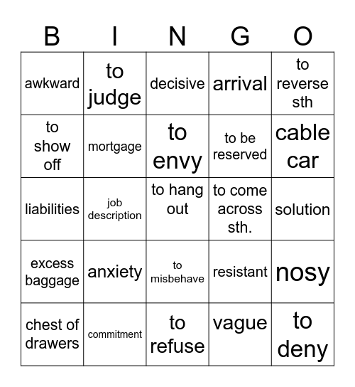 Revision Bingo Card