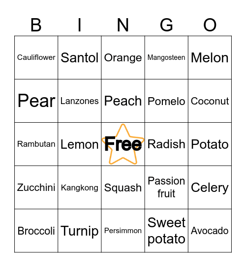N     U     T     R     I Bingo Card