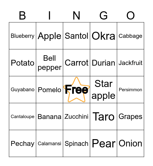 N     U     T     R     I Bingo Card