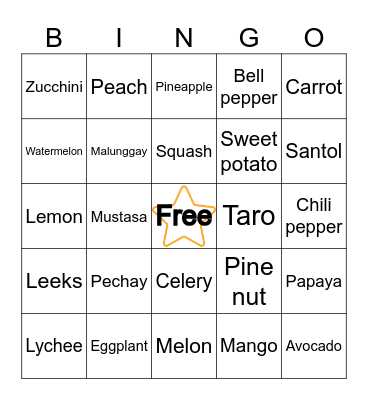 N     U     T     R     I Bingo Card