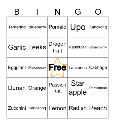 N     U     T     R     I Bingo Card