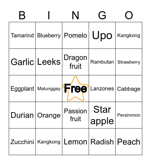 N     U     T     R     I Bingo Card