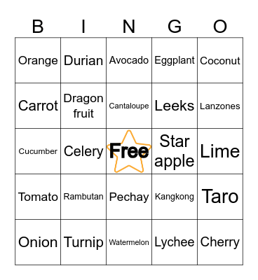N     U     T      R     I Bingo Card