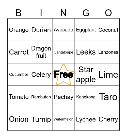 N     U     T      R     I Bingo Card