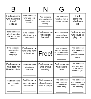 Find Someone Who Bingo Card