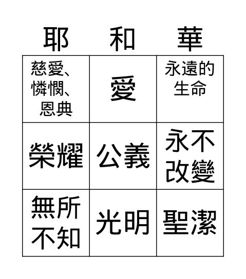 上帝是一位怎樣的神？ Bingo Card