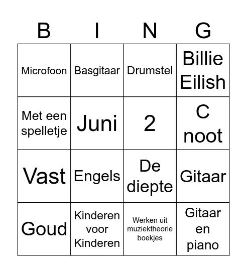 Muziek Bingo!!! Bingo Card