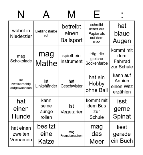Kennenlern-Bingo EF 2025 Bingo Card