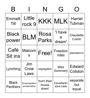 History Bingo Card