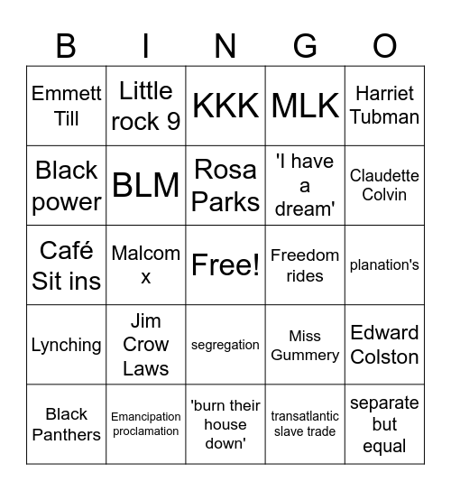 History Bingo Card