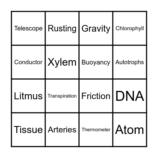 Science Bingo Card