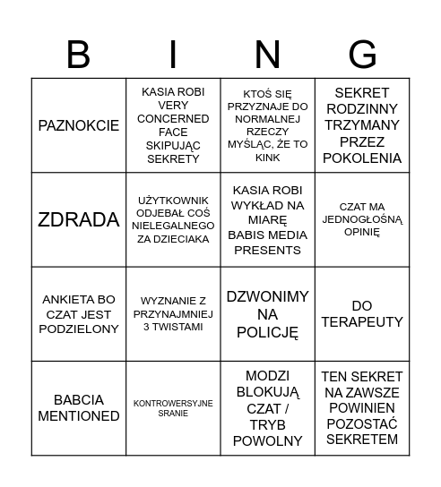 BABINGO SEKRETY Bingo Card