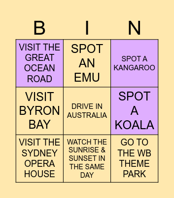 Australia Bingo Card Bingo Card