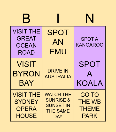 Australia Bingo Card Bingo Card