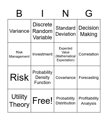 RANDOM VARIABLE AND MATHEMATICAL EXPECTATION Bingo Card