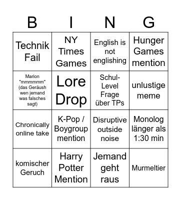 Pop Culture Hölle Bingo Card