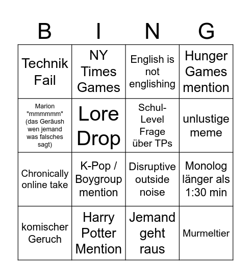 Pop Culture Hölle Bingo Card